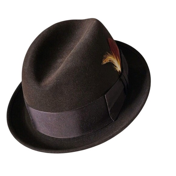 Henry The Hatter Detroit Mens Size 6 7/8 Brown Genuine Fur Felt Derby Fedora Hat - Picture 6 of 16